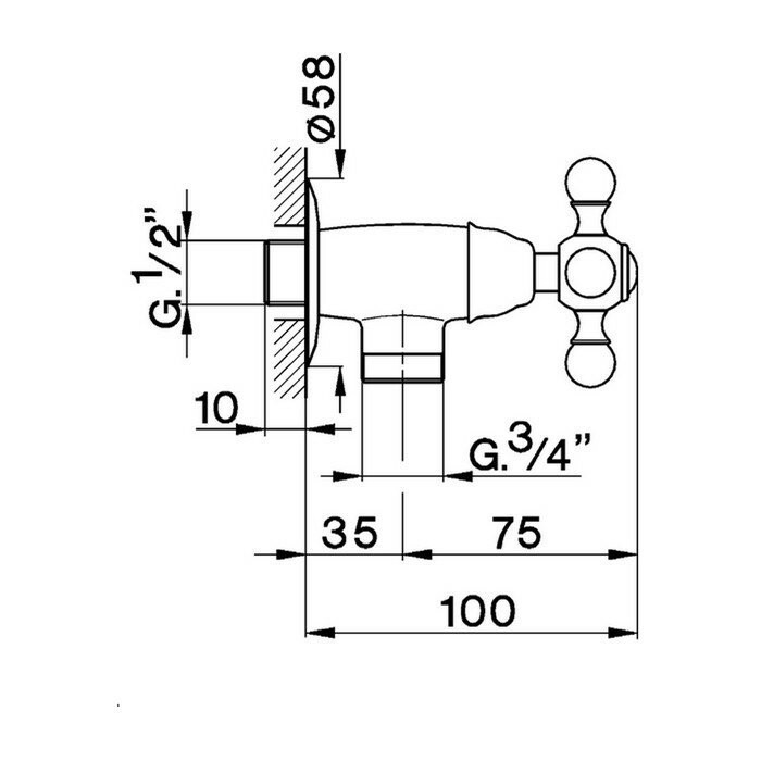Cisal кран настенный 1/2" для холодной воды с подсоединением 3/4" ar00144021 arcana, цвет: хром