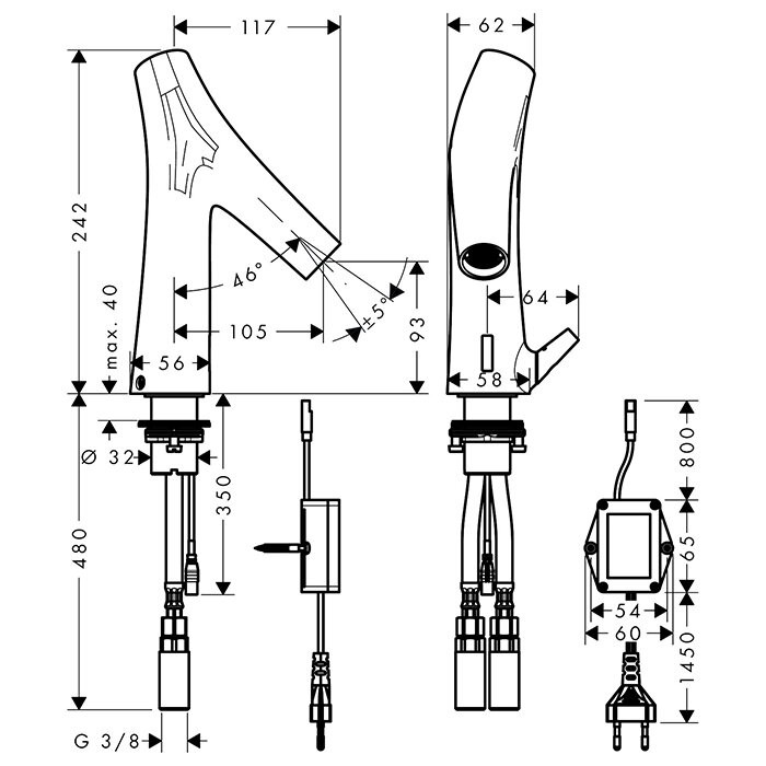 AXOR электронный смеситель для раковины, Starck Organic, сталь арт. 12173800