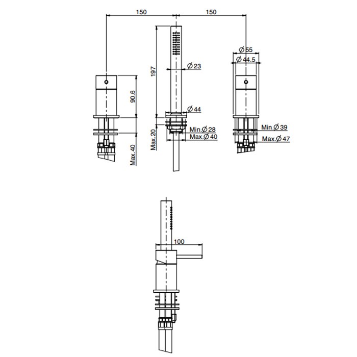 Fima Carlo Frattini смеситель на борт ванны двойной, без излива, с душевым комплектом, spillo steel, сталь арт. f3074/1inox