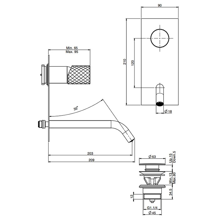 Fima Carlo Frattini смеситель для раковины, встраиваемый, излив: 20.3см., spillo tech, золото арт. f3051twlx5xns