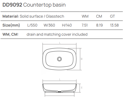 Накладная раковина 550х360хh140 мм, DEA Countertop basin, зеленый арт. DD9092 550 R6