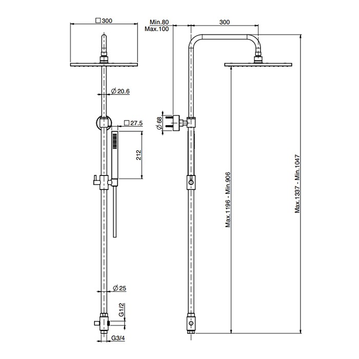 Fima Carlo Frattini душевая стойка с верхним душем 30х30см., ручным душем colonne doccia, чёрный арт. f2200lns