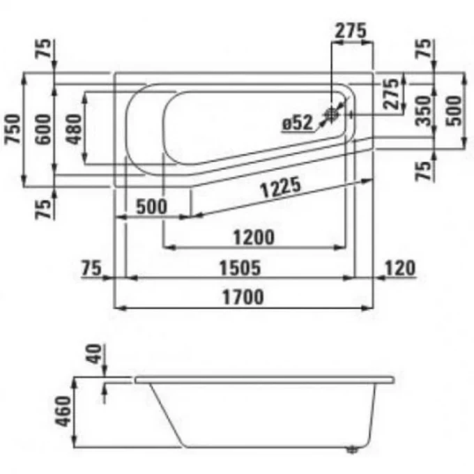 LAUFEN ванна угловая 170x75 см в правый угол, SOLUTIONS - 2.2351.0.000.000.1