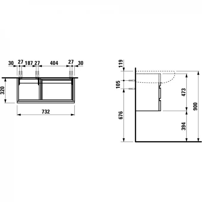 LAUFEN тумба под раковину 73x32 орех, IL BAGNO ALESSI ONE - 4.2447.0.097.630.1