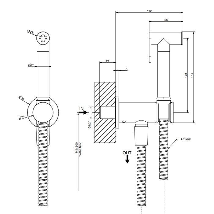 Gessi Гигиенический душ, Tradizione, 14331#246 цвет: золото