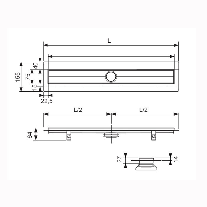 TECE комплект для установки душевого трапа 1000 мм из нержавеющей стали с гидроизоляцией seal system, drainline - 601000 650001 660018 660005 660003 601070