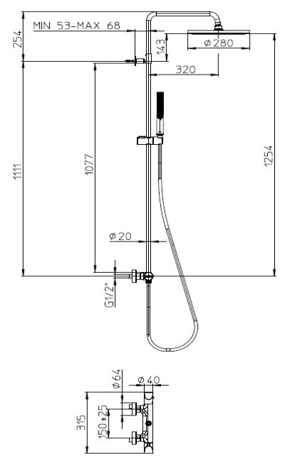 Bossini душевая колонна с термостатом, верхним душем, ручным душем-палочкой, держателем и шлангом, apice, черный арт. l10507.073