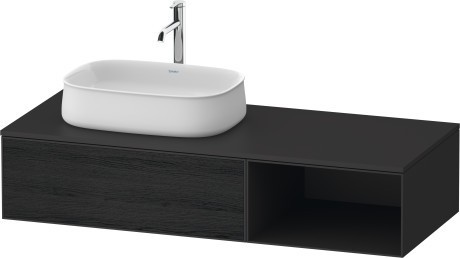 Duravit тумба подвесная с вырезом под раковину слева 550 мм х 1300 мм х 281 мм, zencha, ze4818016800000 цвет: чёрный дуб/графит суперматовый