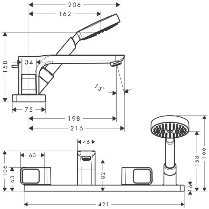 AXOR смеситель на край ванны, Urquiola, шлифованная медь арт. 11445950