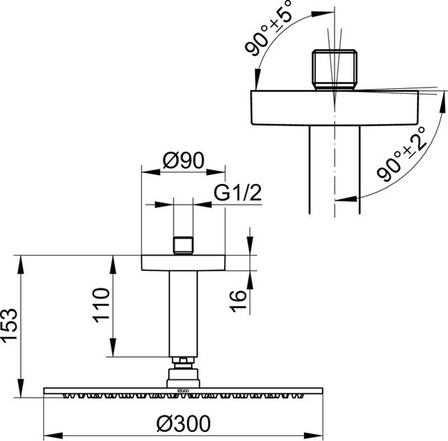 Keuco верхний душ 300 мм потолочный, edition 90, хром арт. 59084 010101