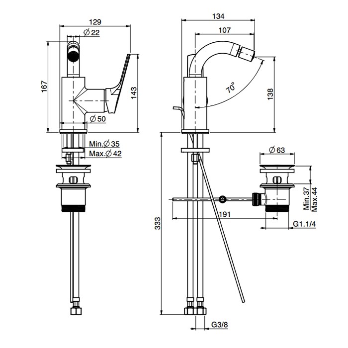 Fima Carlo Frattini смеситель для биде, на 1 отв., с донным клапаном, serie 4, хром арт. f3782wcr.1