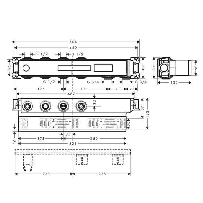 AXOR скрытая часть термостатического модуля на 2 потребителя, ShowerSolutions, хром арт. 18310180