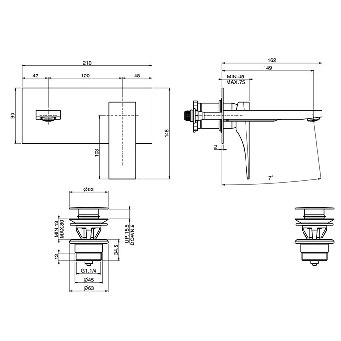 Fima Carlo Frattini смеситель для раковины, встраиваемый, излив: 19.9см., zeta, черный арт. f3971wx5ns
