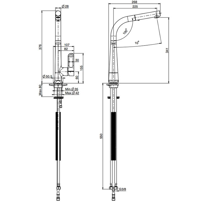 Fima Carlo Frattini смеситель для кухни, на 1 отв., с выдвижной лейкой skinny, kitchen, хром арт. f7026ns
