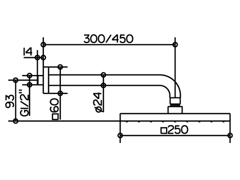 Keuco верхний душ вылет из стены 300 мм, edition 300, хром арт. 53083 010300