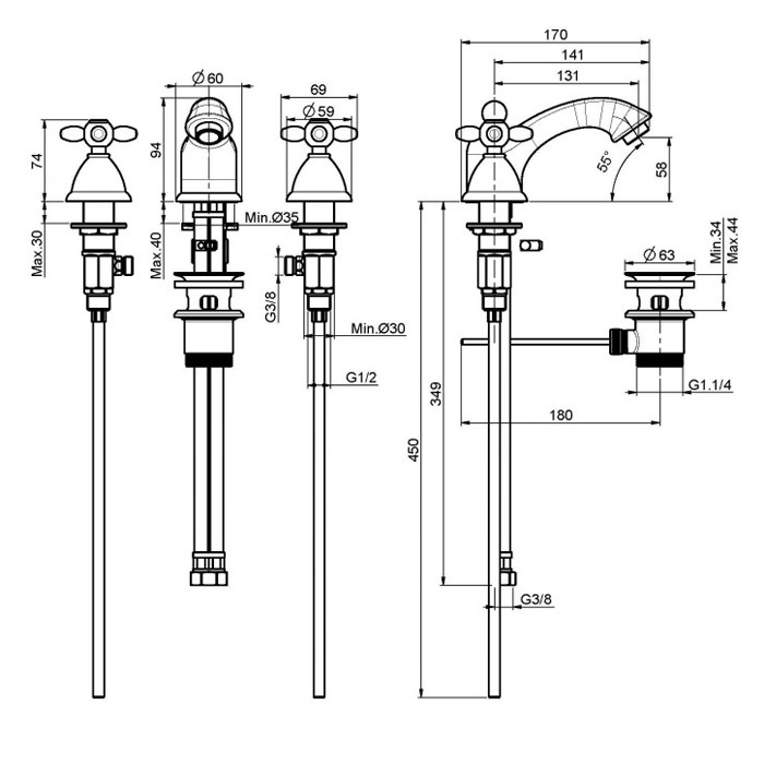 Fima Carlo Frattini смеситель для раковины на 3 отв., olivia, хром арт. f5011cr