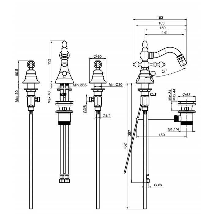 Fima Carlo Frattini cмеситель для биде на 1 отверстие с вращающимся изливом, epoque, хром арт. f5052cr