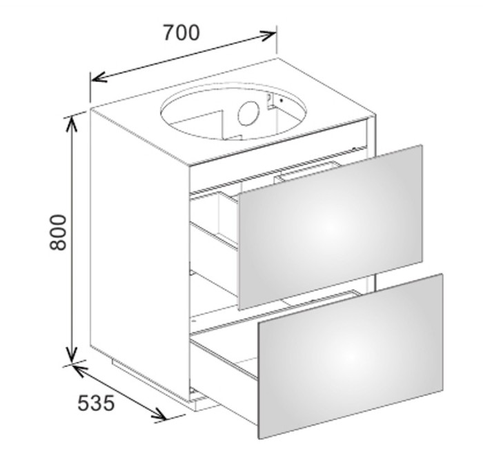 Keuco напольная тумба под умывальник, 700х 800х535 мм 2 ящика фасад из венецианского дуба, edition lignatur, арт. 33370 750023