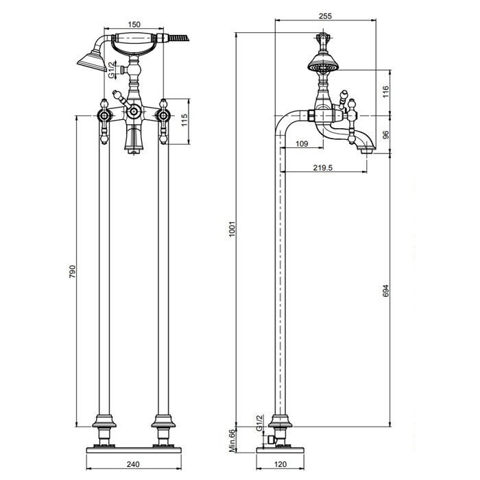 Fima Carlo Frattini смеситель напольный для ванны с душевым комплектом, epoque, хром арт. f5054/4cr