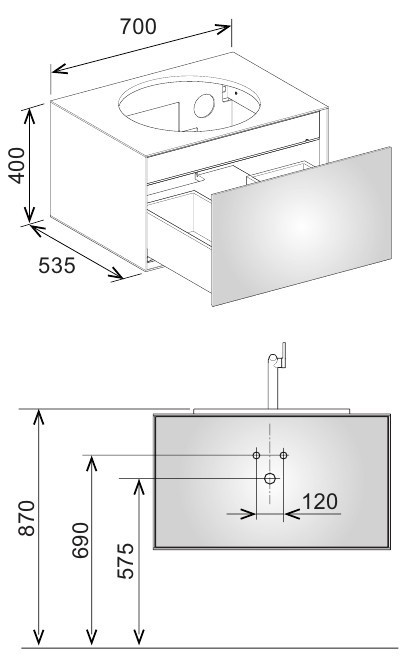 Keuco тумба под умывальник, 700х400х535 мм 1 ящик фасад дуб, edition lignatur, арт. 33370 700021