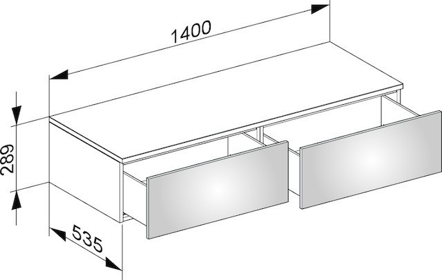 Keuco тумба боковая подвесная с двумя выдвижныи фронтальным ящиком, edition 400, трюфель арт. 31765 140000