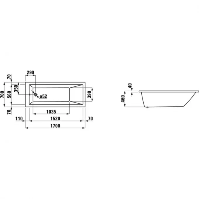 LAUFEN ванна с с гидромассажем 170 x 70 см на каркасе, PRO - 2.3095.1.000.621.1