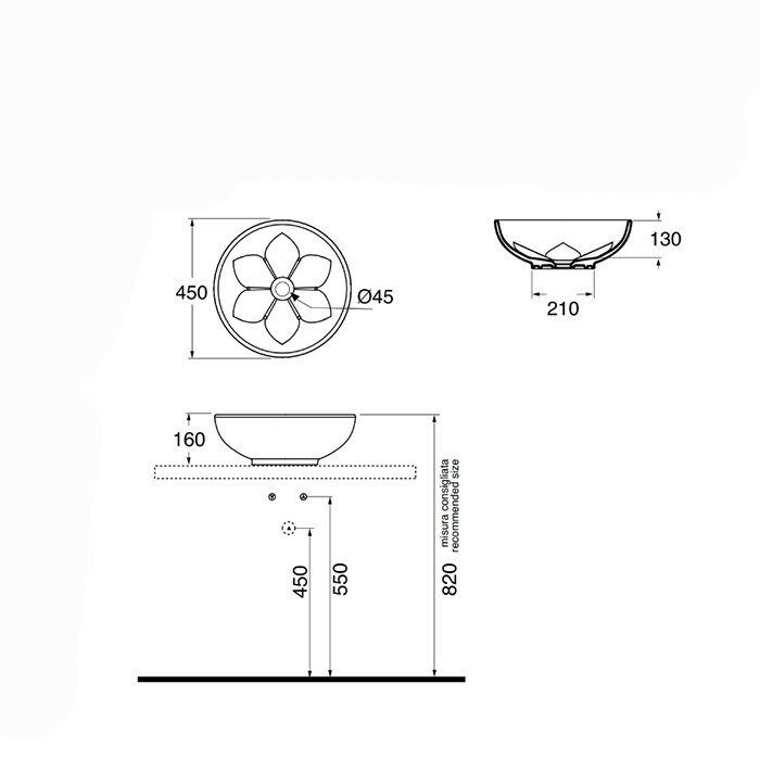 Azzurra Раковина 16x45 Lavabi Arredo, LALA045160F0BI/(FLE200)*0 цвет: белый