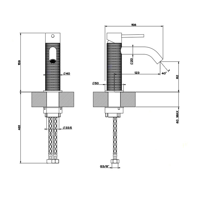 Gessi Смеситель для раковины, без донного клапана, Meccanica, 54202#239 цвет: шлифованная сталь