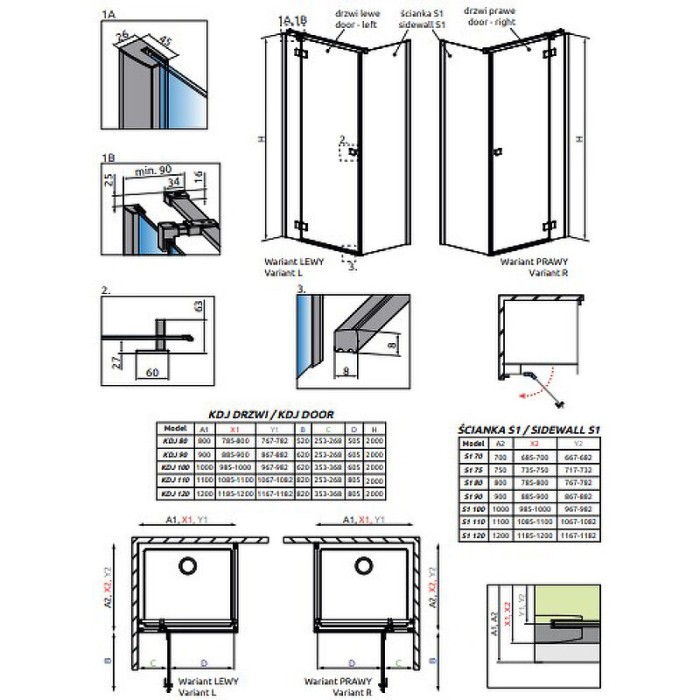 Radaway душевая дверь kdj 90 r профиль черный стекло прозрачное, Essenza New - 385044-54-01R