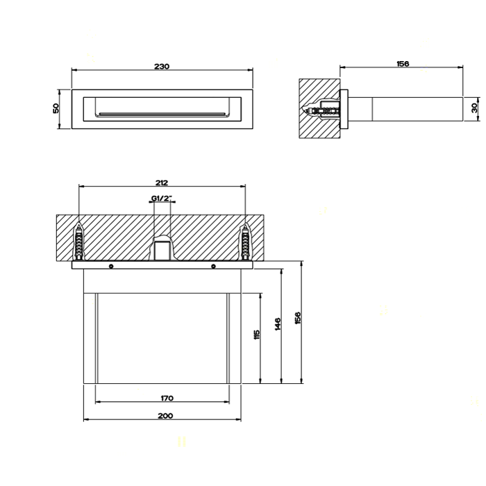Gessi Каскадный излив для душа настенный, для монтажа с удаленным управлением, Rettangolo, 20193#031 цвет: хром