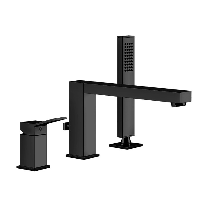Gessi Смеситель для ванны на 3 отверстия, с встроенным в излив переключателем и ручным душем, Rettangolo, 53037#299 цвет: черный
