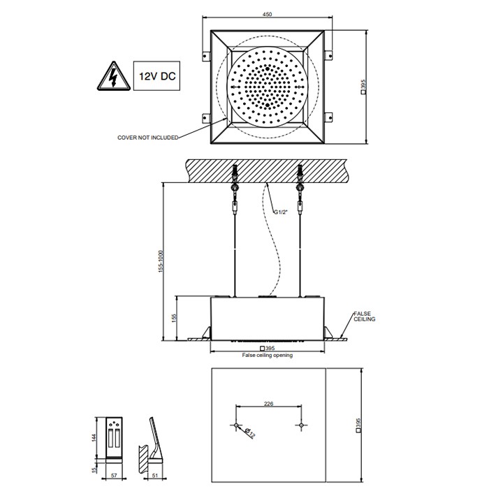 Gessi Верхний душ 35х35см., потолочный, режимы: троп. ливень, хромотерапия, пульт упр., Afilo, 57601#279 цвет: mirror steel
