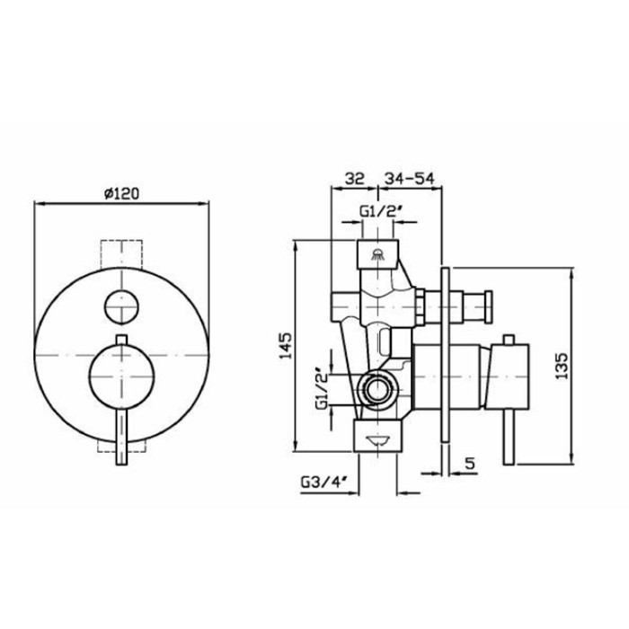 Zucchetti смеситель для душа, встраиваемый, с переключателем потока, helm, brushed total black pvd арт. zhe127.xp81