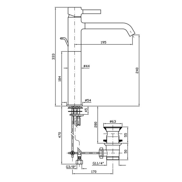 Zucchetti однорычажный смеситель для раковины на 1 отверстие с донным клапаном, pan, хром арт. zp6218