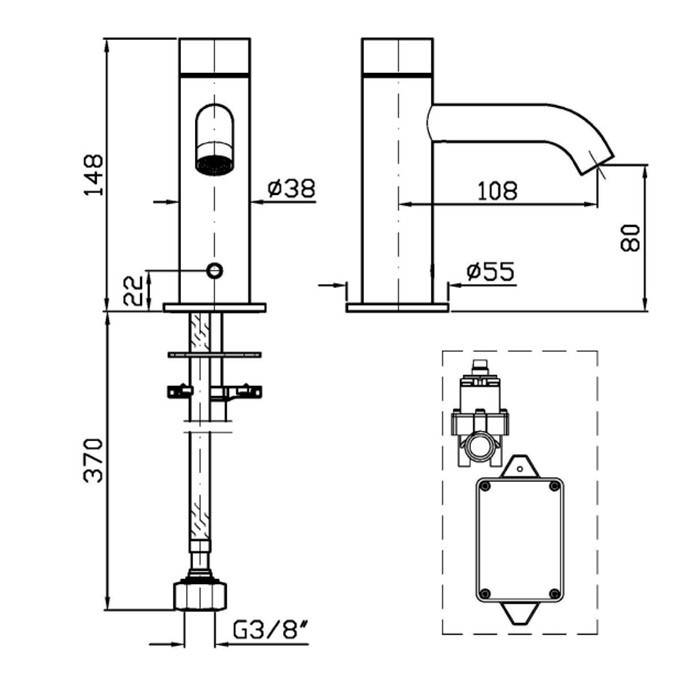 Zucchetti смеситель для раковины, на 1 отв., электронный, питание от батареек, electronic, нержавейка арт. zhe728.x