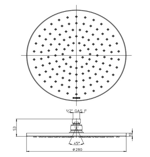 Bossini верхний душ 280 мм, из стали inox, nobu, нержавеющая сталь арт. ini030.075