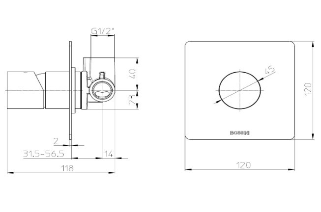 Bossini внешняя часть смесителя для душа на 1 потребителя, nobu, нержавеющая сталь арт. inz070.075