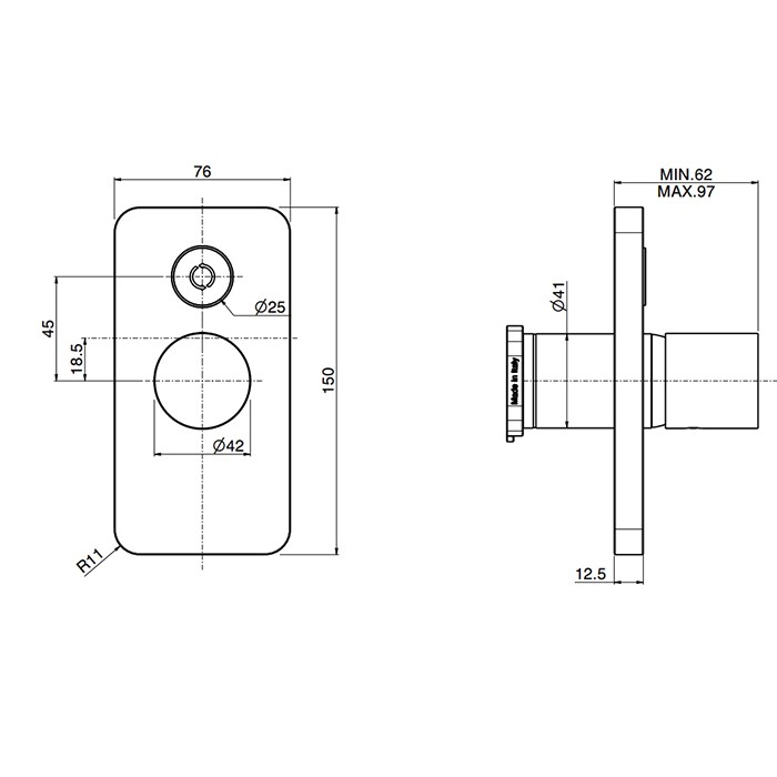 Fima Carlo Frattini смеситель для душа, встраиваемый, с переключателем на 2 выхода, nomos go, хром арт. f4169e2cr