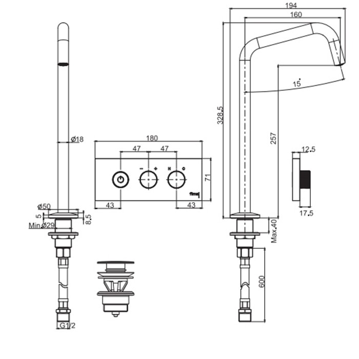 Fima Carlo Frattini смеситель для раковины, встраиваемый, изливом на 1 отв., switch on, золото арт. f5951dor
