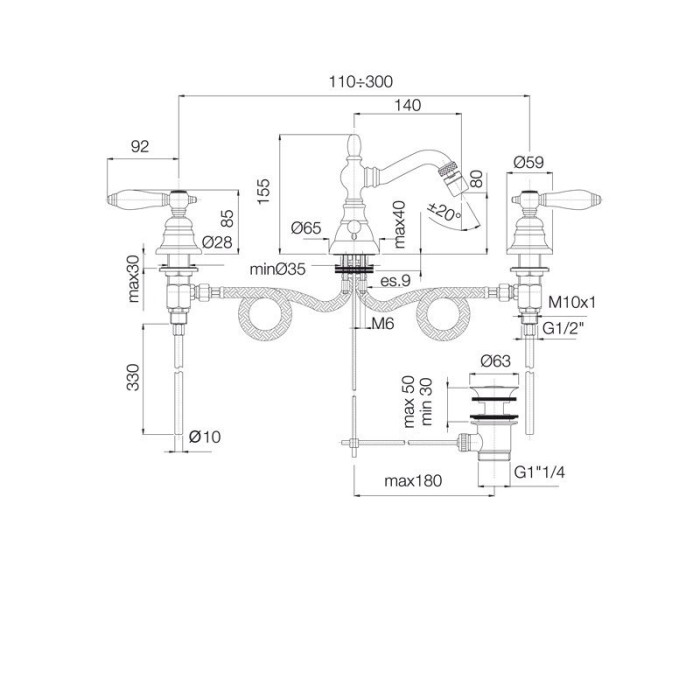 Fima Carlo Frattini cмеситель для биде на 3 отверстия с вращающимся изливом, herend, хром арт. f5402cr