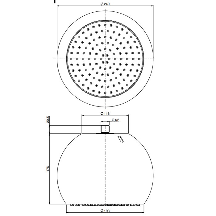 Fima Carlo Frattini верхний душ sfera d 200 мм., потолочный монтаж, сфера хром wellness, хром арт. f2340/1crc