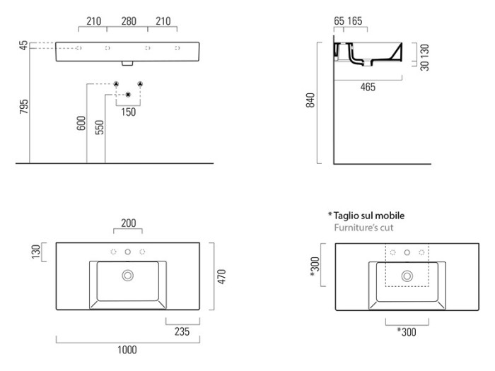 GSI Подвесная раковина 100х47х16 см, глянцевая, санфарфор, Kube-x - 9451111