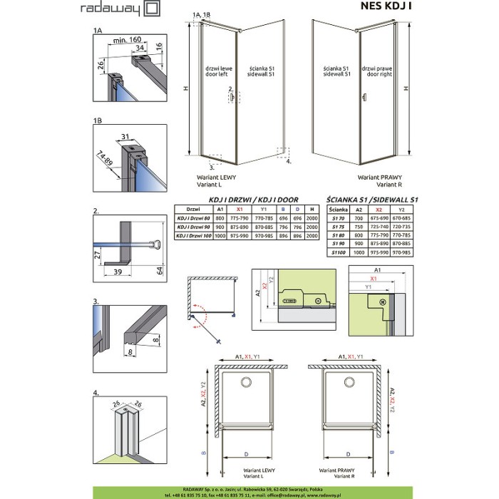 Radaway душевая дверь kdj i 80 r профиль хром стекло прозрачное, Nes - 10022080-01-01R