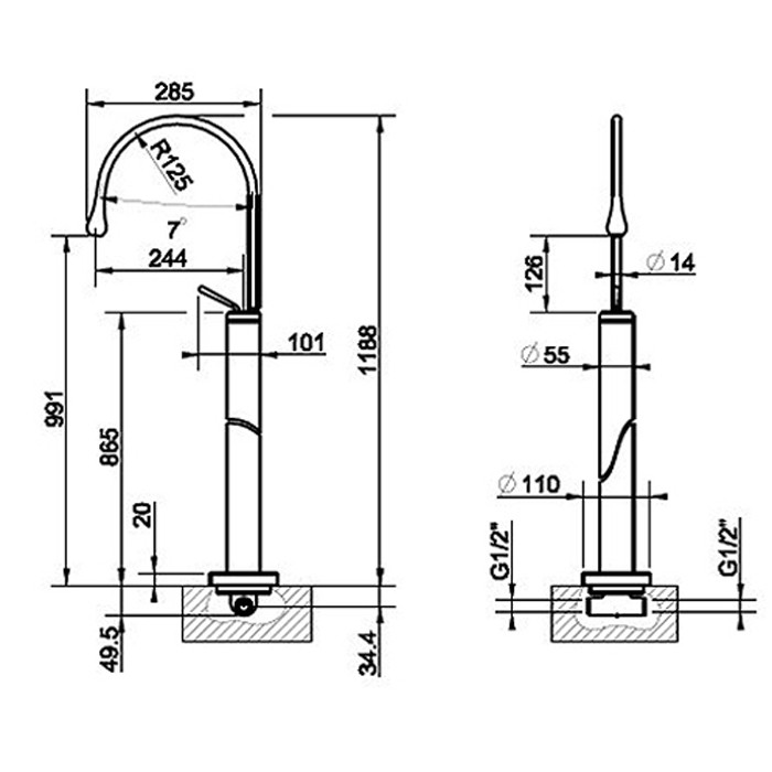 Gessi Напольный смеситель для раковины (без всраиваемой части), Goccia, 33624#299 цвет: черный