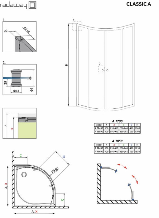 Radaway душевой уголок a 80x80 профиль хром стекло прозрачное, Classic - 30010-01-01