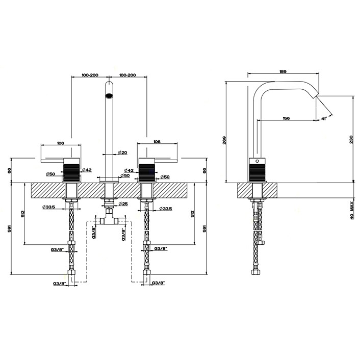 Gessi Смеситель для раковины на 3 отверстия, без донного клапана. цвет: шлифованная сталь, Trame, 54311#239 цвет: шлифованная сталь