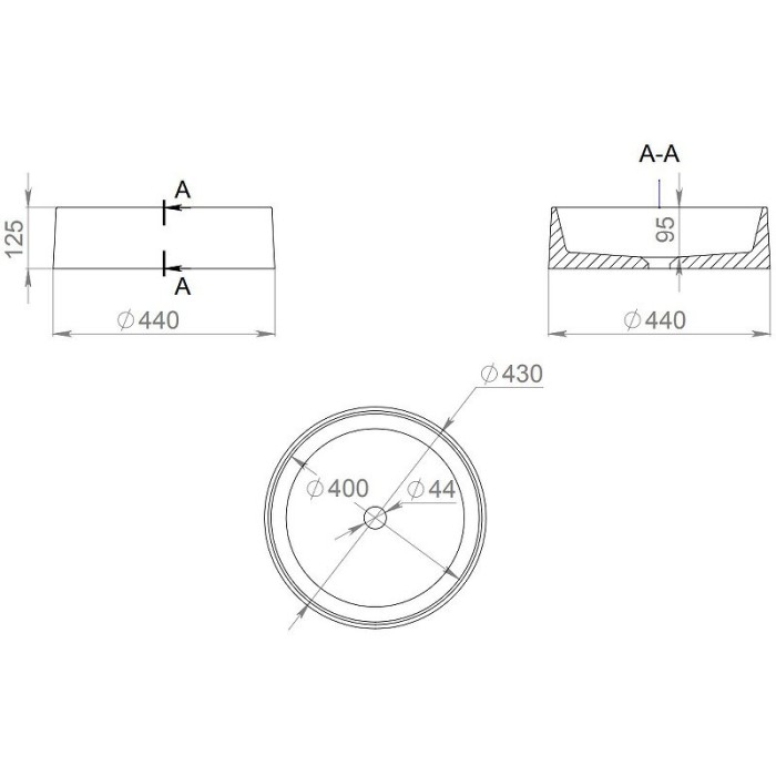 Salini раковина накладная 44x44, gloria, 1102201mrf цвет: матовый белый