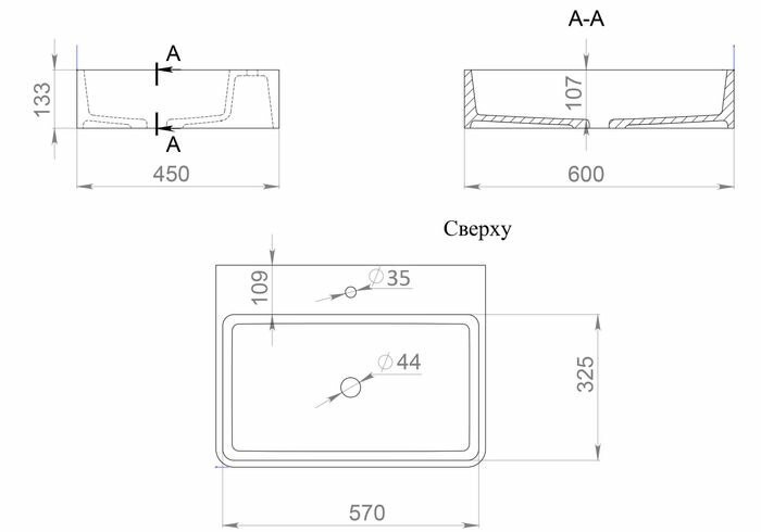 Salini раковина накладная 59,5x44,5, ottavia, 1103201mrh цвет: матовый белый
