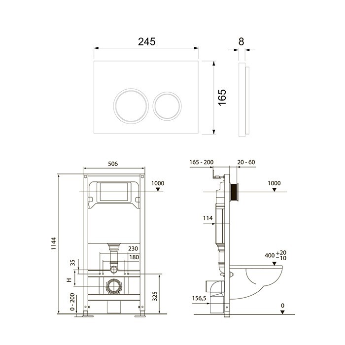 TECE комплект 4 в 1 застенный модуль, панель смыва с прямоугольными кнопками, хром глянцевый, spring - k955201