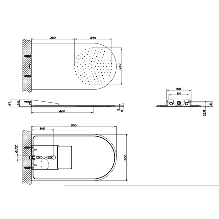 Gessi Душевая головка для настенного крепления 30х55cм., Tremillimetri, 33071#239 цвет: steel brushed